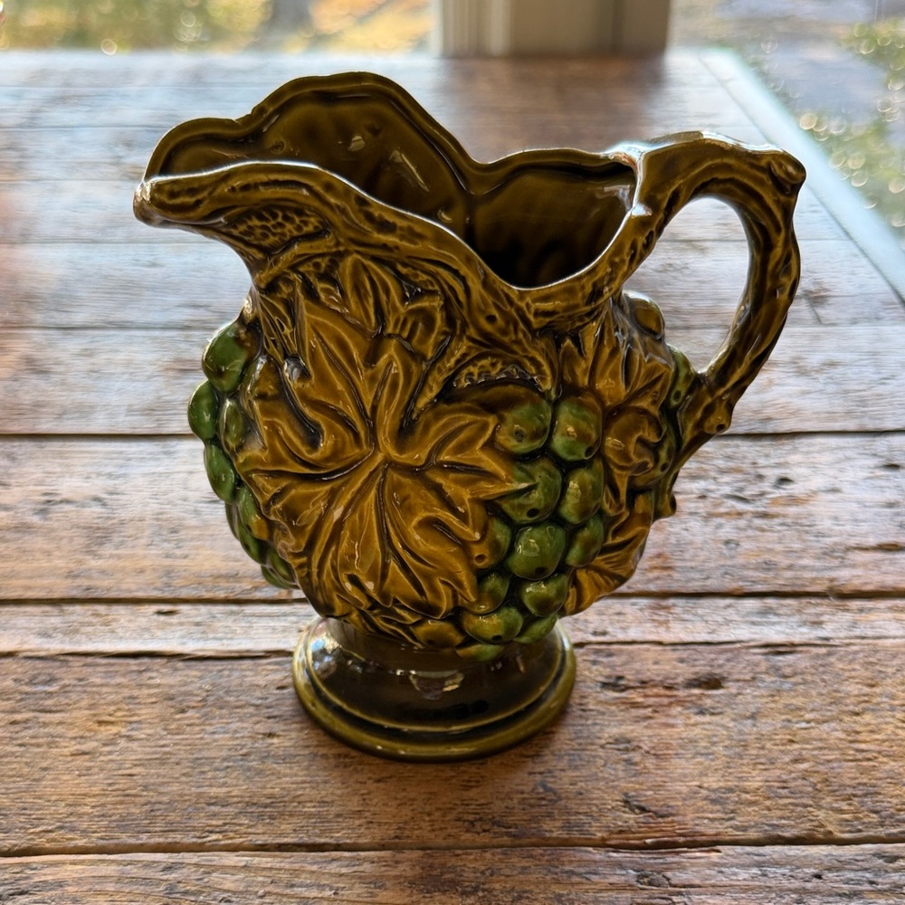 Vintage Green Grape Relief Ceramic Pitcher- Made in Japan